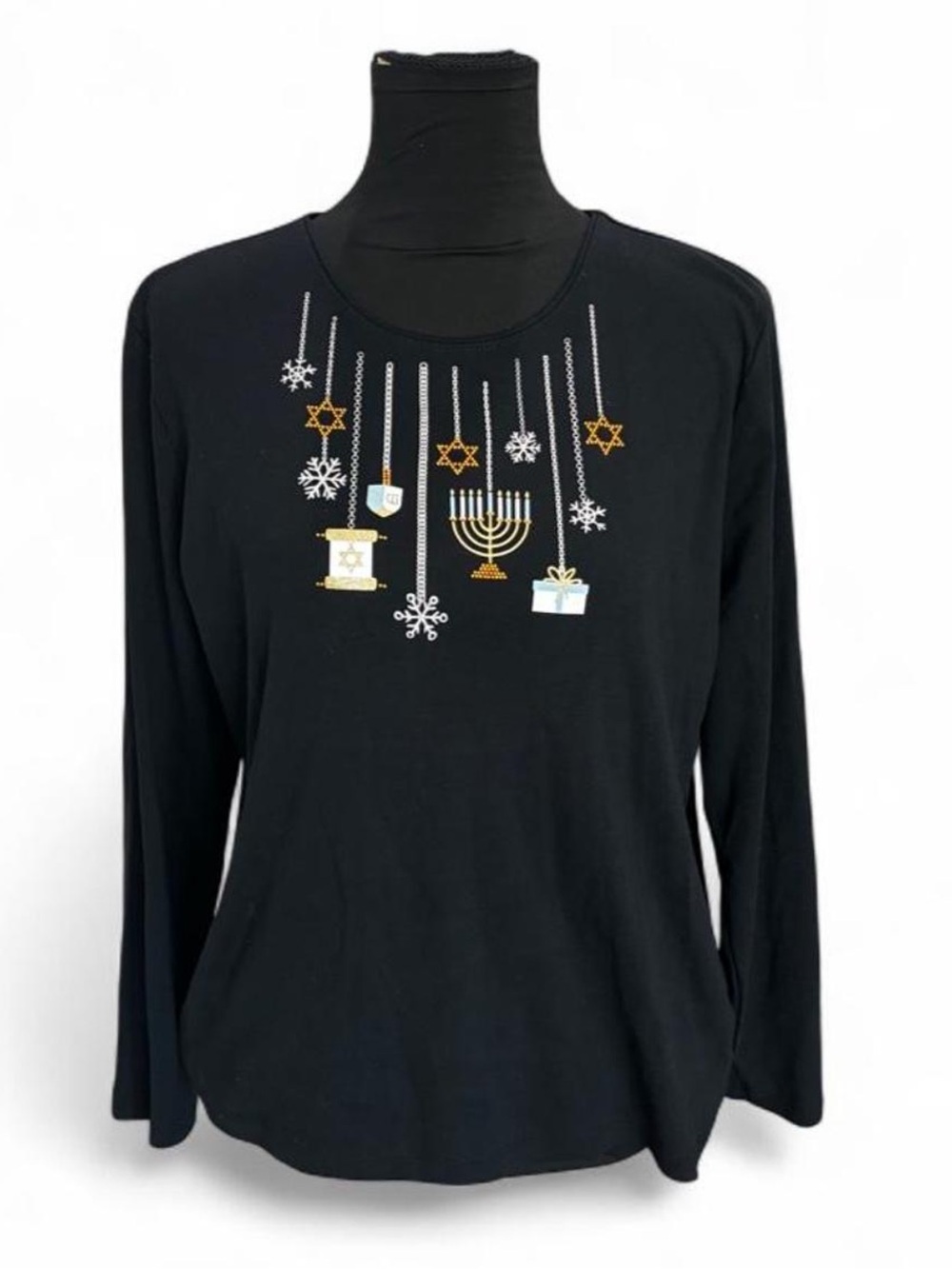 Black Women's Long-Sleeve Hanukkah Graphic Tee